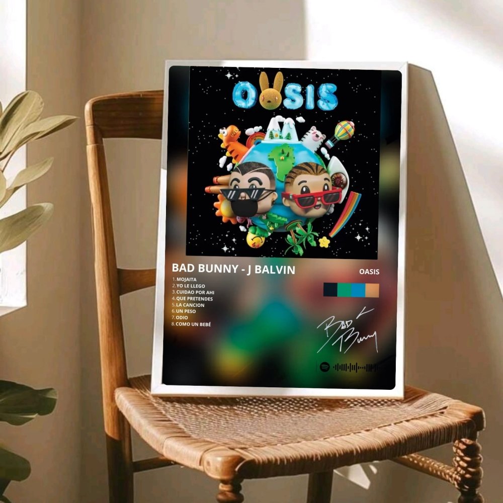 Bad Bunny - Oasis Poster with Frame - Vibes DistrictBad Bunny - Oasis Poster with Frame poster GoldVibes District