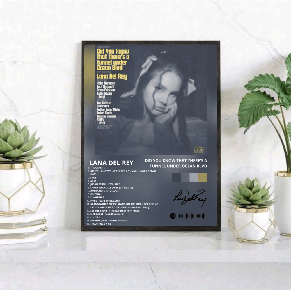 Lana Del Rey - Did You Know That There's A Tunnel Under Ocean Blvd Poster with Frame - Vibes DistrictLana Del Rey - Did You Know That There's A Tunnel Under Ocean Blvd Poster with Frame poster GoldVibes District