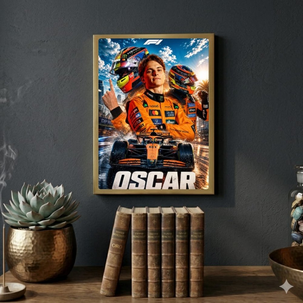 Oscar Piastri McLaren F1 Poster with Frame - Vibes DistrictOscar Piastri McLaren F1 Poster with Frame poster GoldVibes District