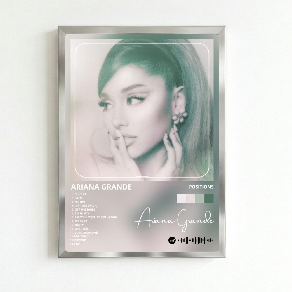 Ariana Grande – Positions Poster with Frame - Vibes DistrictAriana Grande – Positions Poster with Frame poster SilverVibes District