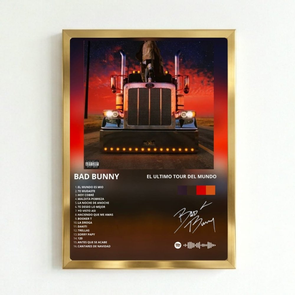 Bad Bunny - El Último Tour Del Mundo Poster with Frame - Vibes DistrictBad Bunny - El Último Tour Del Mundo Poster with Frame poster GoldVibes District