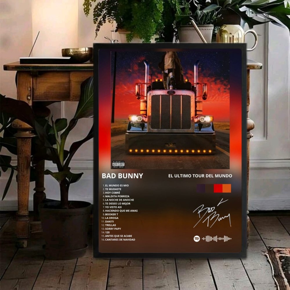Bad Bunny - El Último Tour Del Mundo Poster with Frame - Vibes DistrictBad Bunny - El Último Tour Del Mundo Poster with Frame poster GoldVibes District