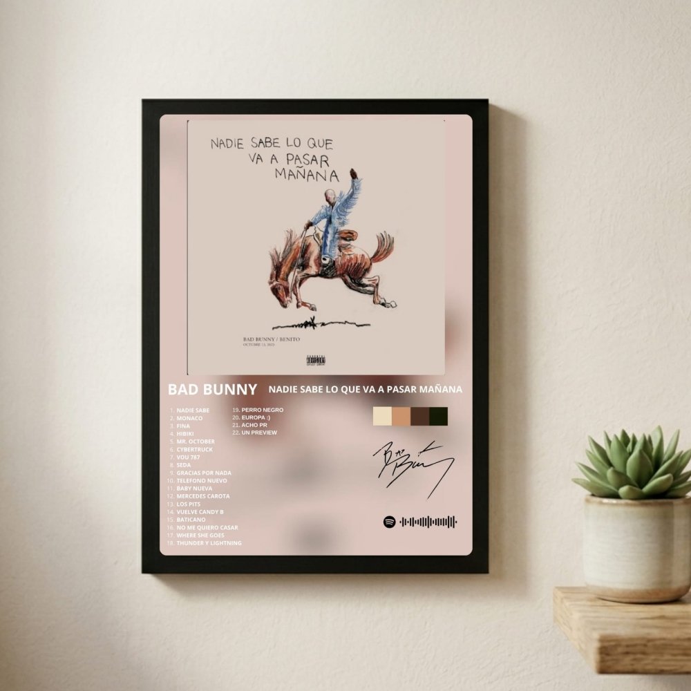 Bad Bunny - Nadie Sabe Lo Que Va A Pasar Mañana Poster with Frame - Vibes DistrictBad Bunny - Nadie Sabe Lo Que Va A Pasar Mañana Poster with Frame poster GoldVibes District
