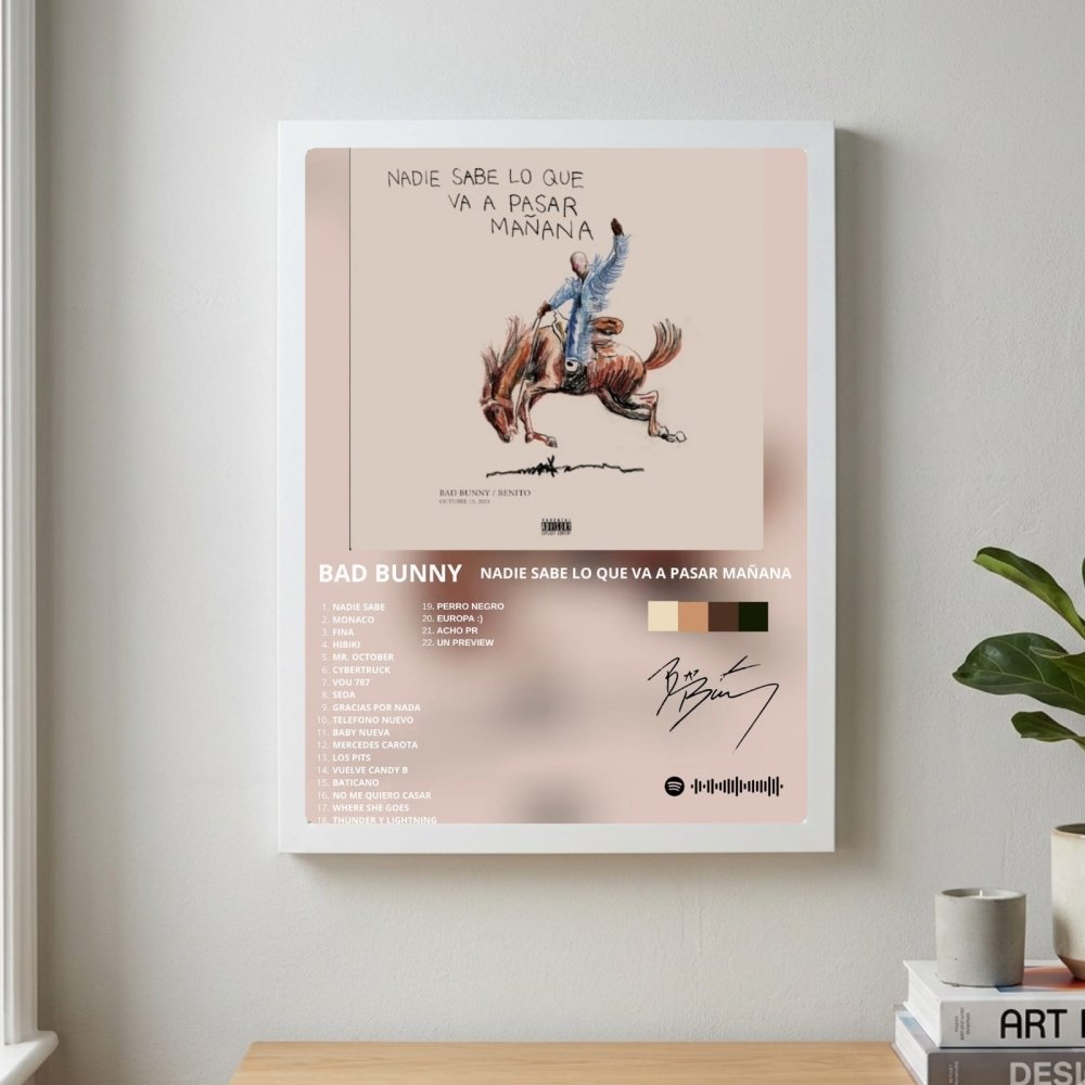 Bad Bunny - Nadie Sabe Lo Que Va A Pasar Mañana Poster with Frame - Vibes DistrictBad Bunny - Nadie Sabe Lo Que Va A Pasar Mañana Poster with Frame poster GoldVibes District