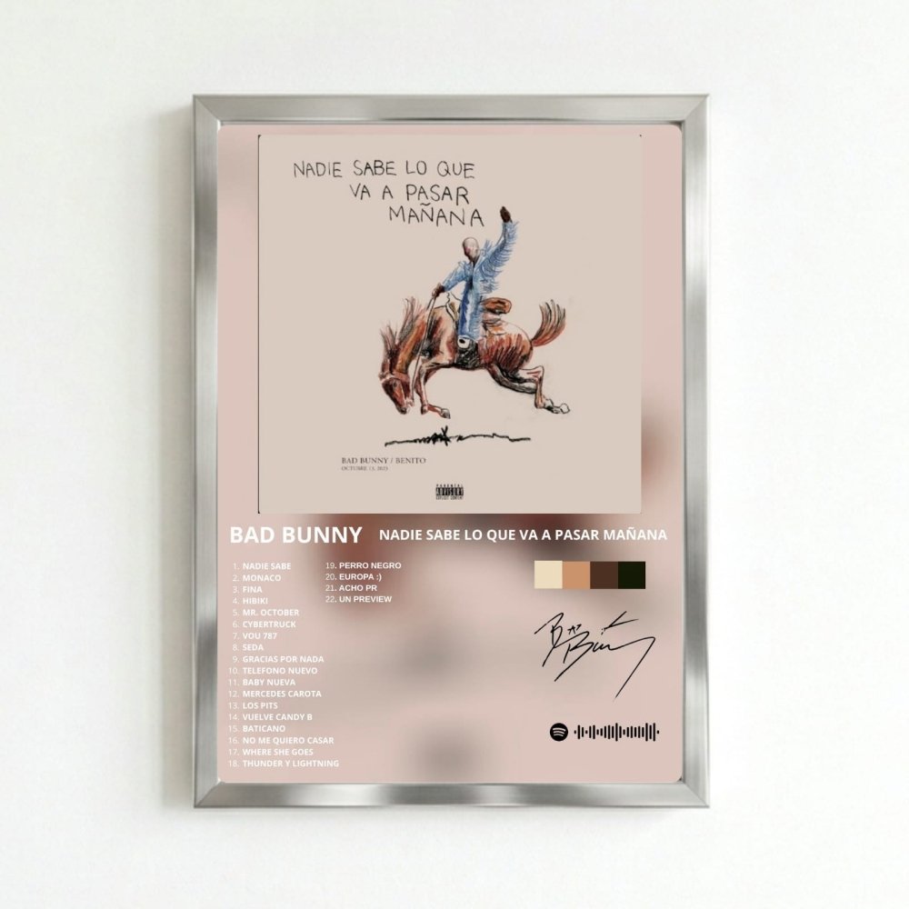 Bad Bunny - Nadie Sabe Lo Que Va A Pasar Mañana Poster with Frame - Vibes DistrictBad Bunny - Nadie Sabe Lo Que Va A Pasar Mañana Poster with Frame poster SilverVibes District