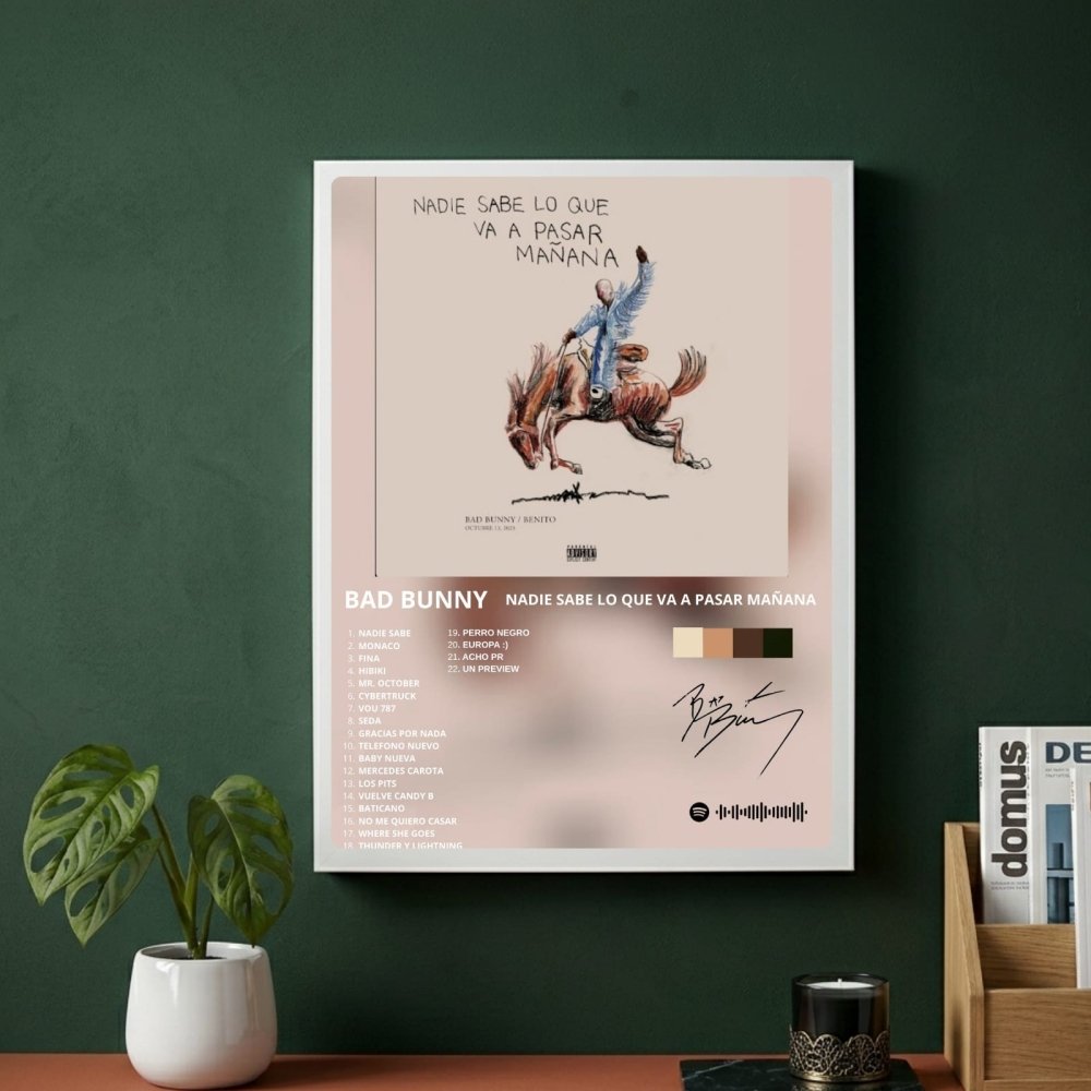 Bad Bunny - Nadie Sabe Lo Que Va A Pasar Mañana Poster with Frame - Vibes DistrictBad Bunny - Nadie Sabe Lo Que Va A Pasar Mañana Poster with Frame poster GoldVibes District