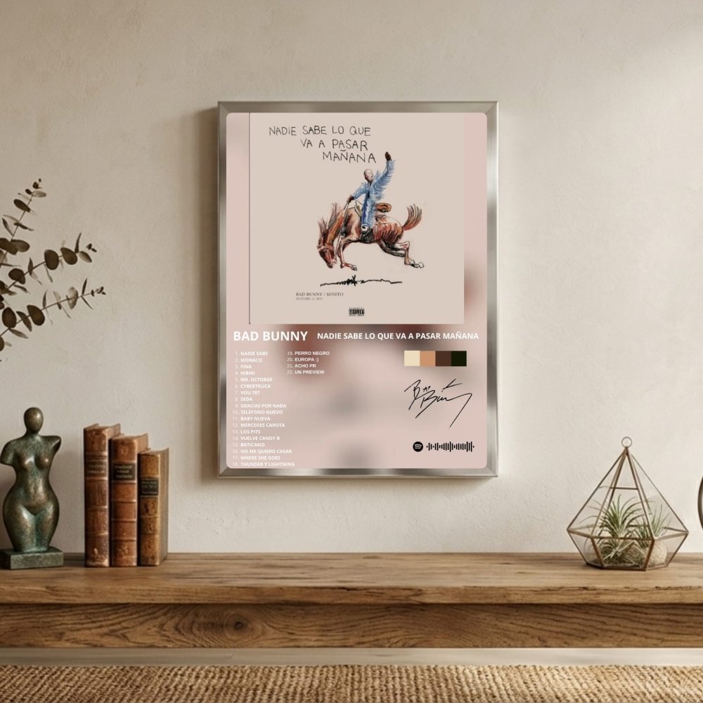 Bad Bunny - Nadie Sabe Lo Que Va A Pasar Mañana Poster with Frame - Vibes DistrictBad Bunny - Nadie Sabe Lo Que Va A Pasar Mañana Poster with Frame poster GoldVibes District