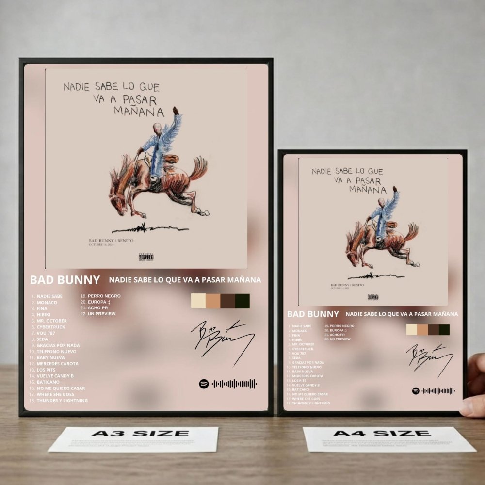 Bad Bunny - Nadie Sabe Lo Que Va A Pasar Mañana Poster with Frame - Vibes DistrictBad Bunny - Nadie Sabe Lo Que Va A Pasar Mañana Poster with Frame poster GoldVibes District