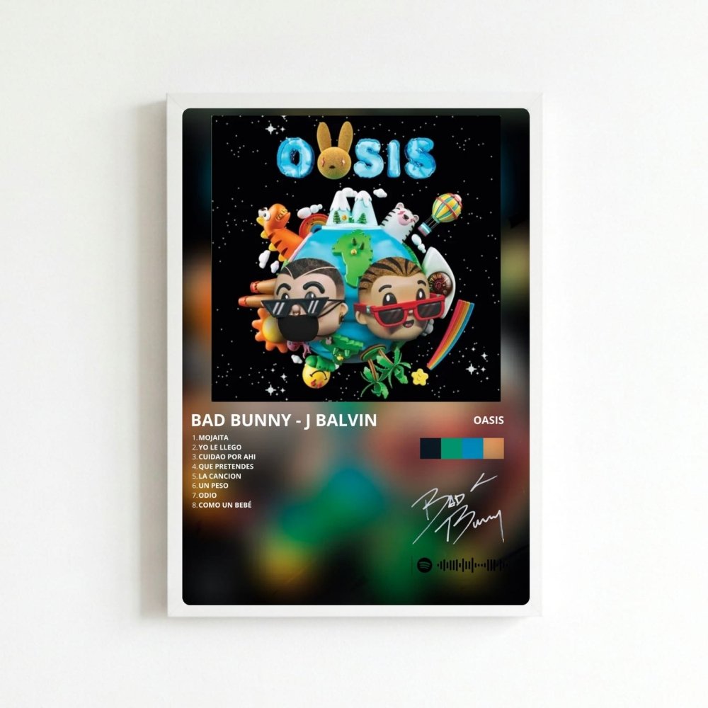 Bad Bunny - Oasis Poster with Frame - Vibes DistrictBad Bunny - Oasis Poster with Frame poster BiancoVibes District