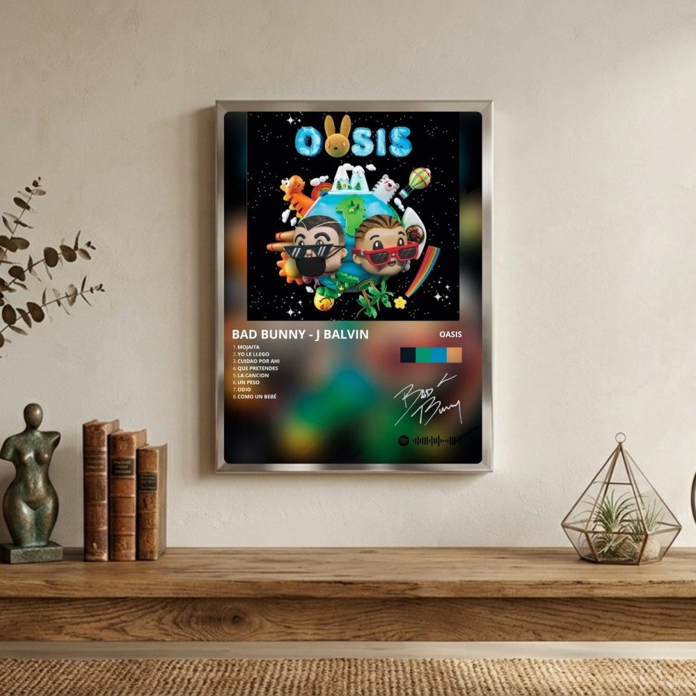 Bad Bunny - Oasis Poster with Frame - Vibes DistrictBad Bunny - Oasis Poster with Frame poster GoldVibes District