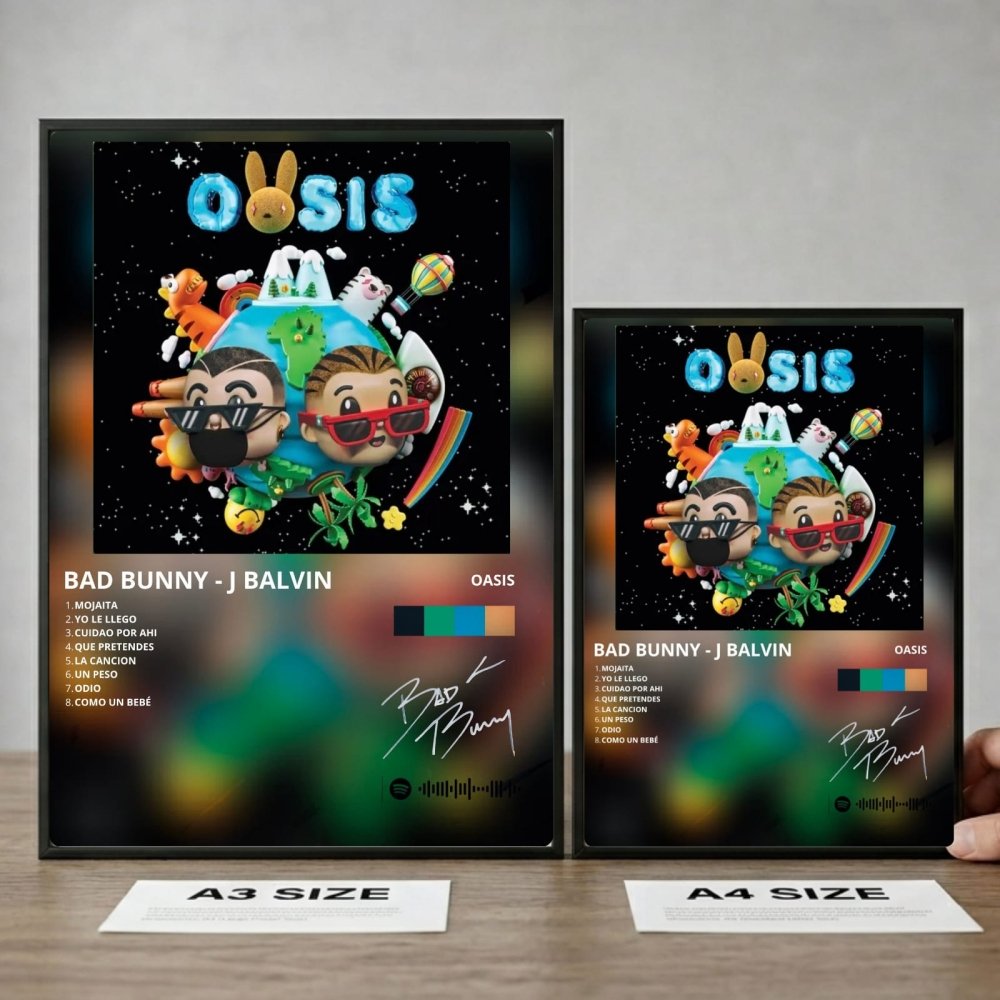 Bad Bunny - Oasis Poster with Frame - Vibes DistrictBad Bunny - Oasis Poster with Frame poster GoldVibes District