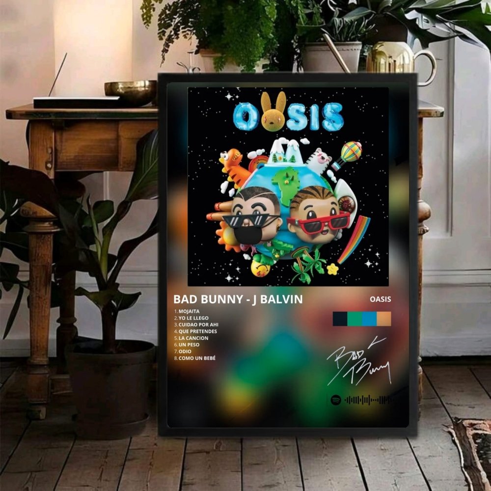 Bad Bunny - Oasis Poster with Frame - Vibes DistrictBad Bunny - Oasis Poster with Frame poster GoldVibes District