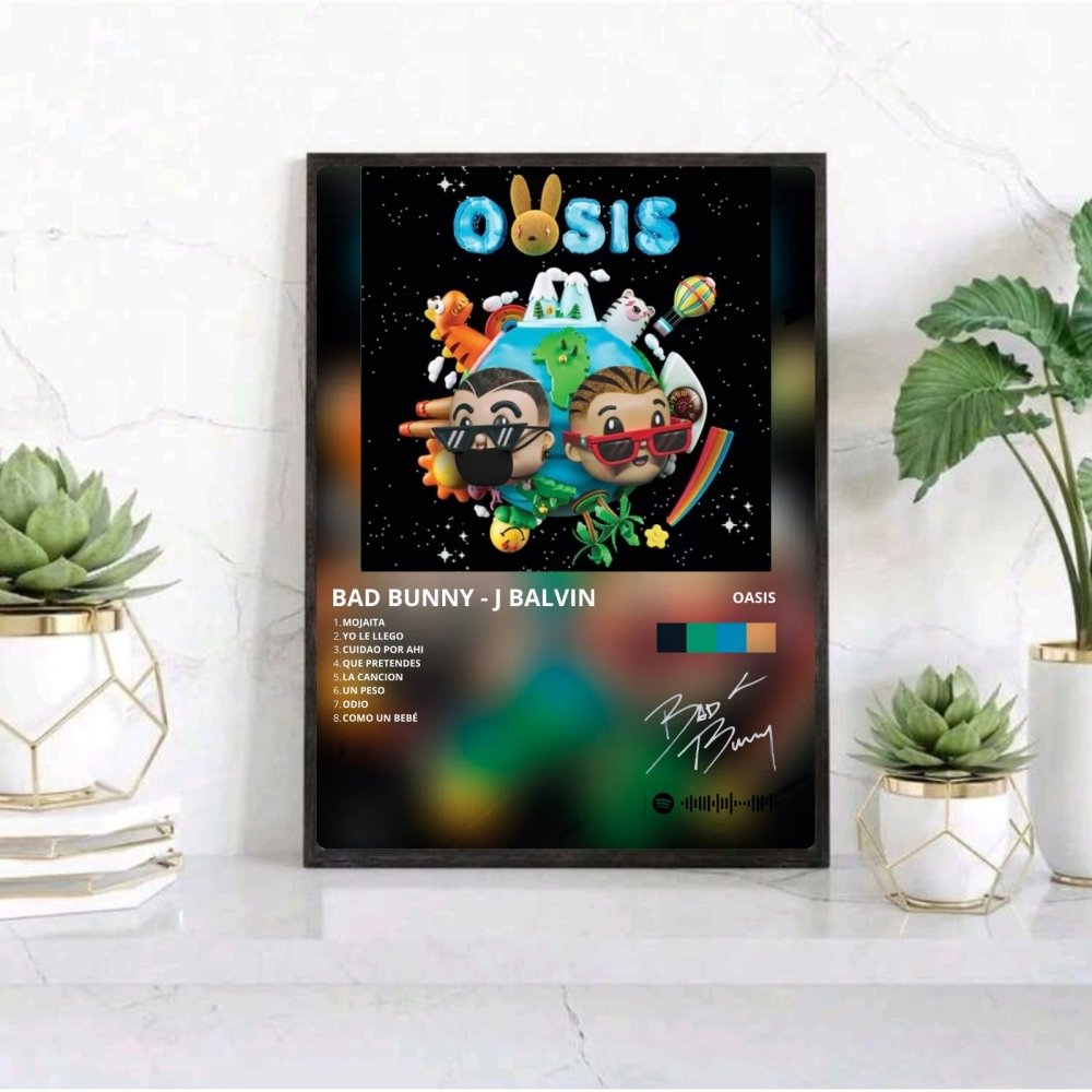 Bad Bunny - Oasis Poster with Frame - Vibes DistrictBad Bunny - Oasis Poster with Frame poster GoldVibes District