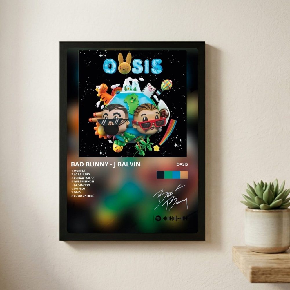 Bad Bunny - Oasis Poster with Frame - Vibes DistrictBad Bunny - Oasis Poster with Frame poster GoldVibes District