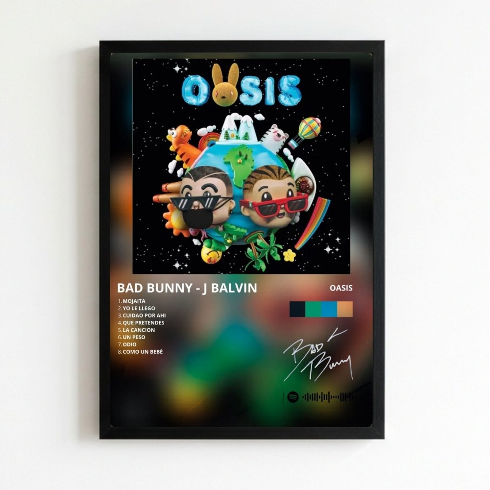 Bad Bunny - Oasis Poster with Frame - Vibes DistrictBad Bunny - Oasis Poster with Frame poster NeroVibes District