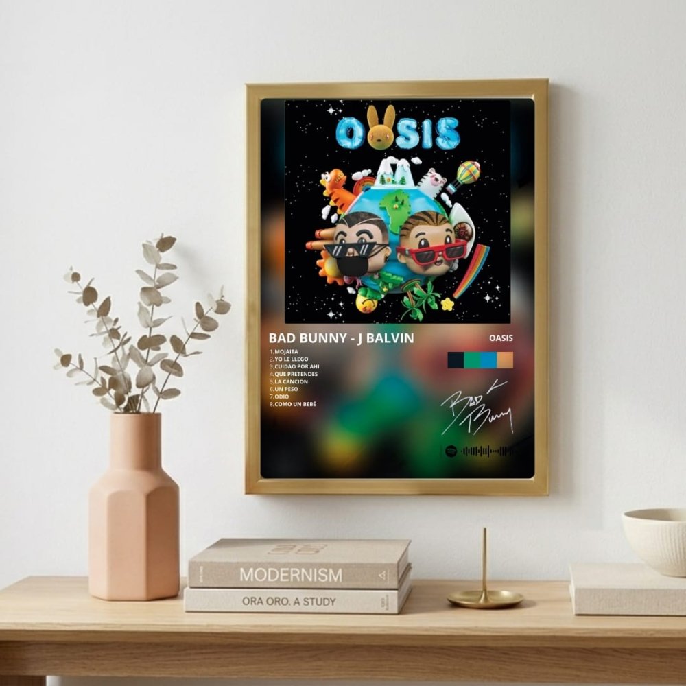 Bad Bunny - Oasis Poster with Frame - Vibes DistrictBad Bunny - Oasis Poster with Frame poster GoldVibes District