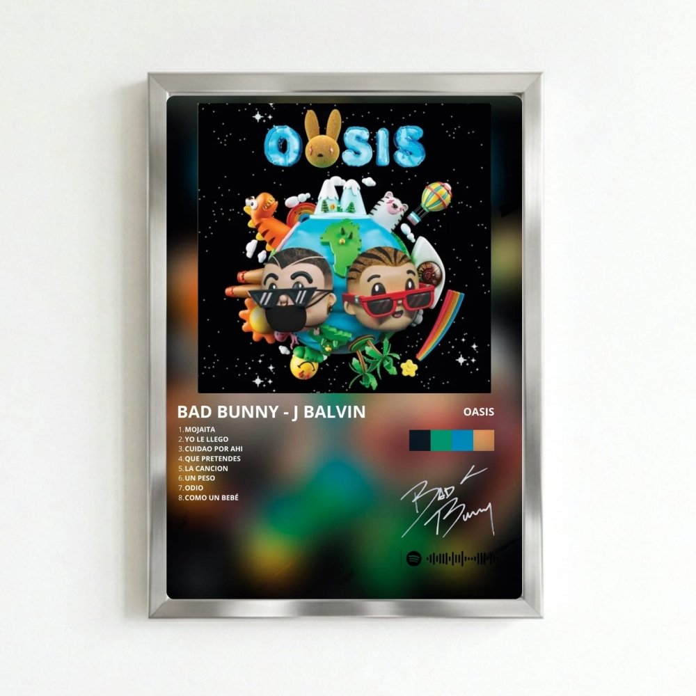 Bad Bunny - Oasis Poster with Frame - Vibes DistrictBad Bunny - Oasis Poster with Frame poster SilverVibes District