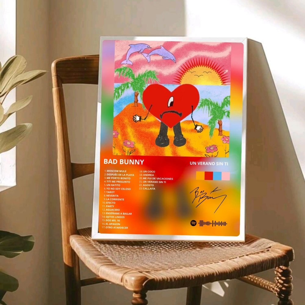 Bad Bunny - Un Verano Sin Ti Poster with Frame - Vibes DistrictBad Bunny - Un Verano Sin Ti Poster with Frame poster GoldVibes District