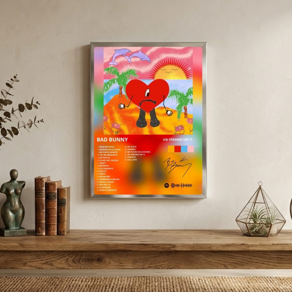 Bad Bunny - Un Verano Sin Ti Poster with Frame - Vibes DistrictBad Bunny - Un Verano Sin Ti Poster with Frame poster GoldVibes District