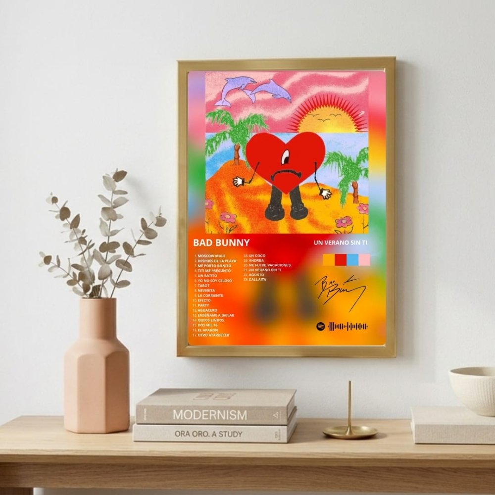 Bad Bunny - Un Verano Sin Ti Poster with Frame - Vibes DistrictBad Bunny - Un Verano Sin Ti Poster with Frame poster GoldVibes District