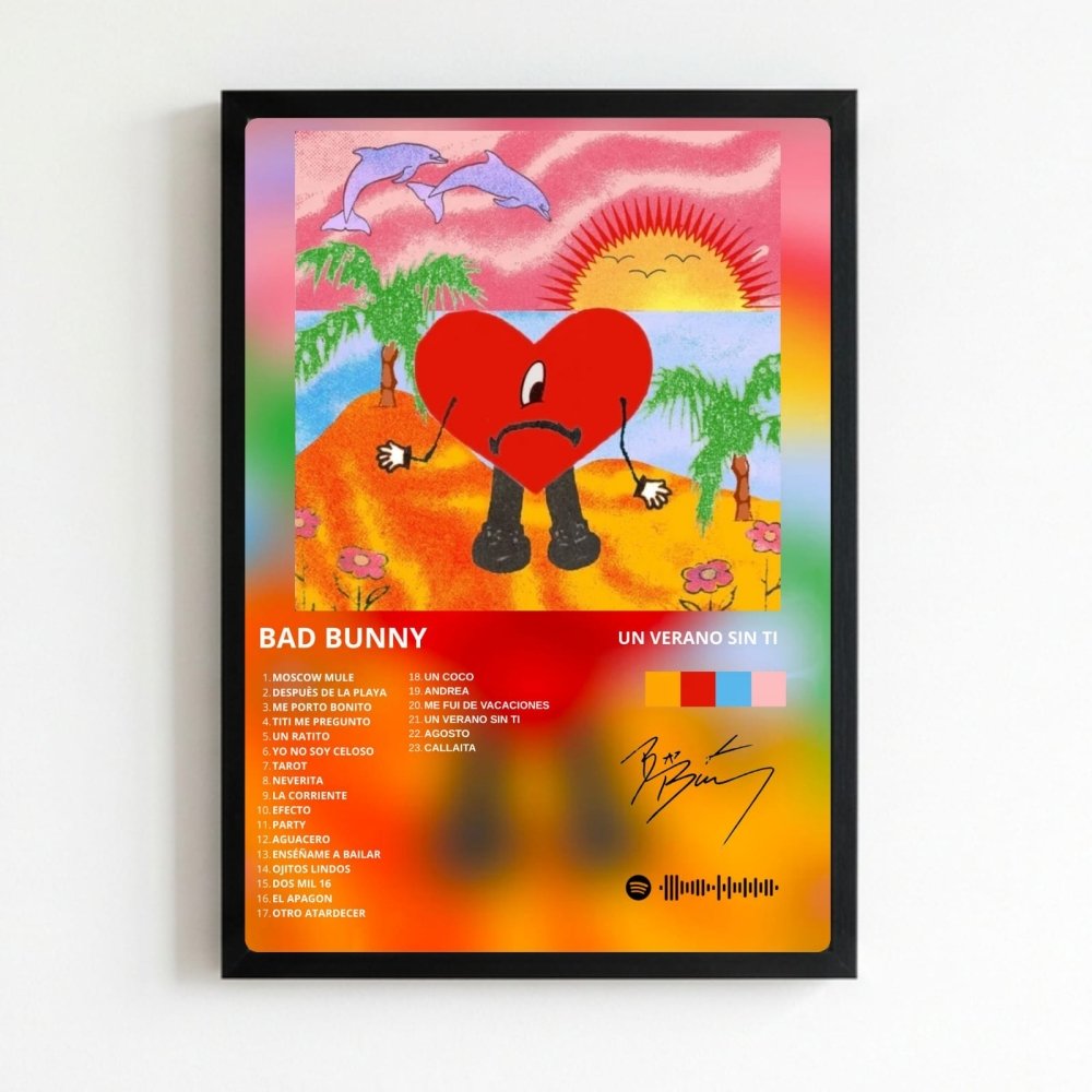 Bad Bunny - Un Verano Sin Ti Poster with Frame - Vibes DistrictBad Bunny - Un Verano Sin Ti Poster with Frame poster NeroVibes District