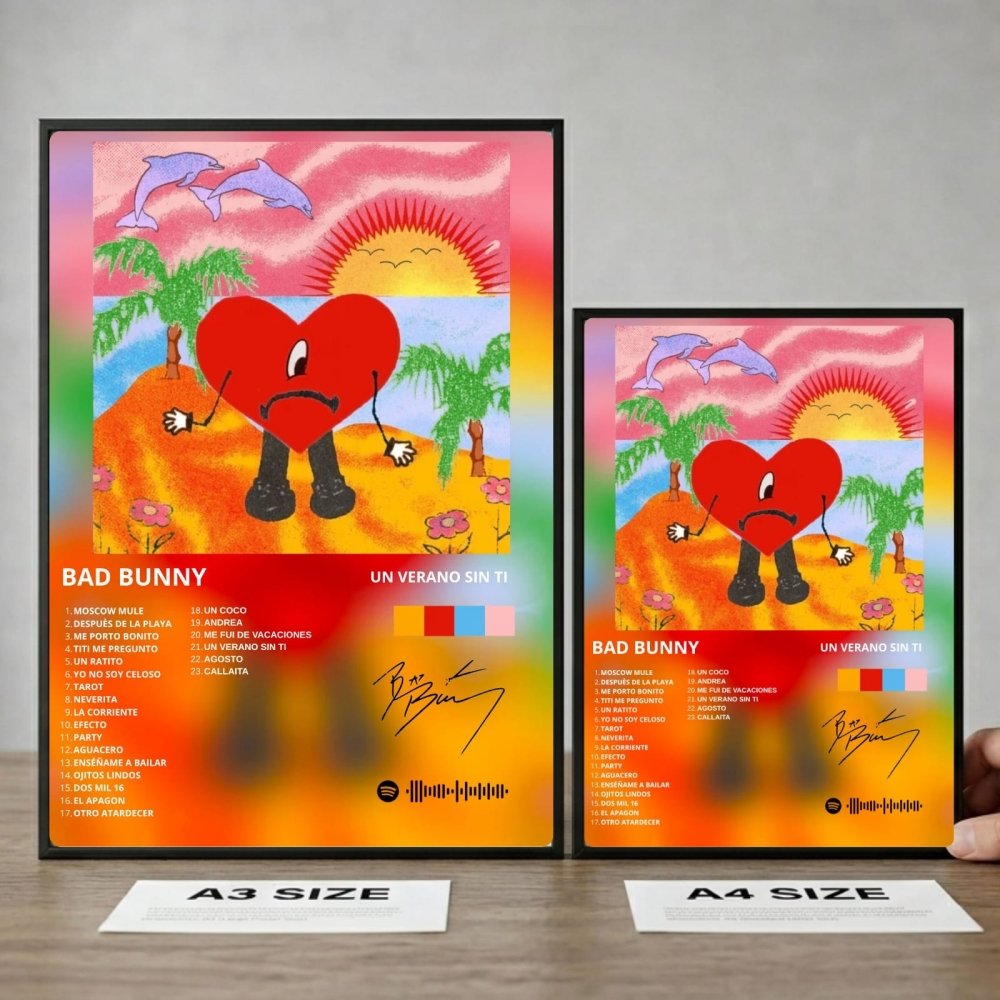 Bad Bunny - Un Verano Sin Ti Poster with Frame - Vibes DistrictBad Bunny - Un Verano Sin Ti Poster with Frame poster GoldVibes District