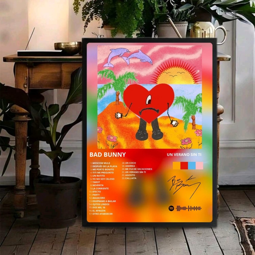 Bad Bunny - Un Verano Sin Ti Poster with Frame - Vibes DistrictBad Bunny - Un Verano Sin Ti Poster with Frame poster GoldVibes District