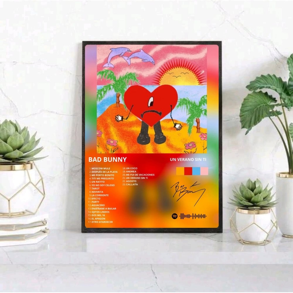 Bad Bunny - Un Verano Sin Ti Poster with Frame - Vibes DistrictBad Bunny - Un Verano Sin Ti Poster with Frame poster GoldVibes District
