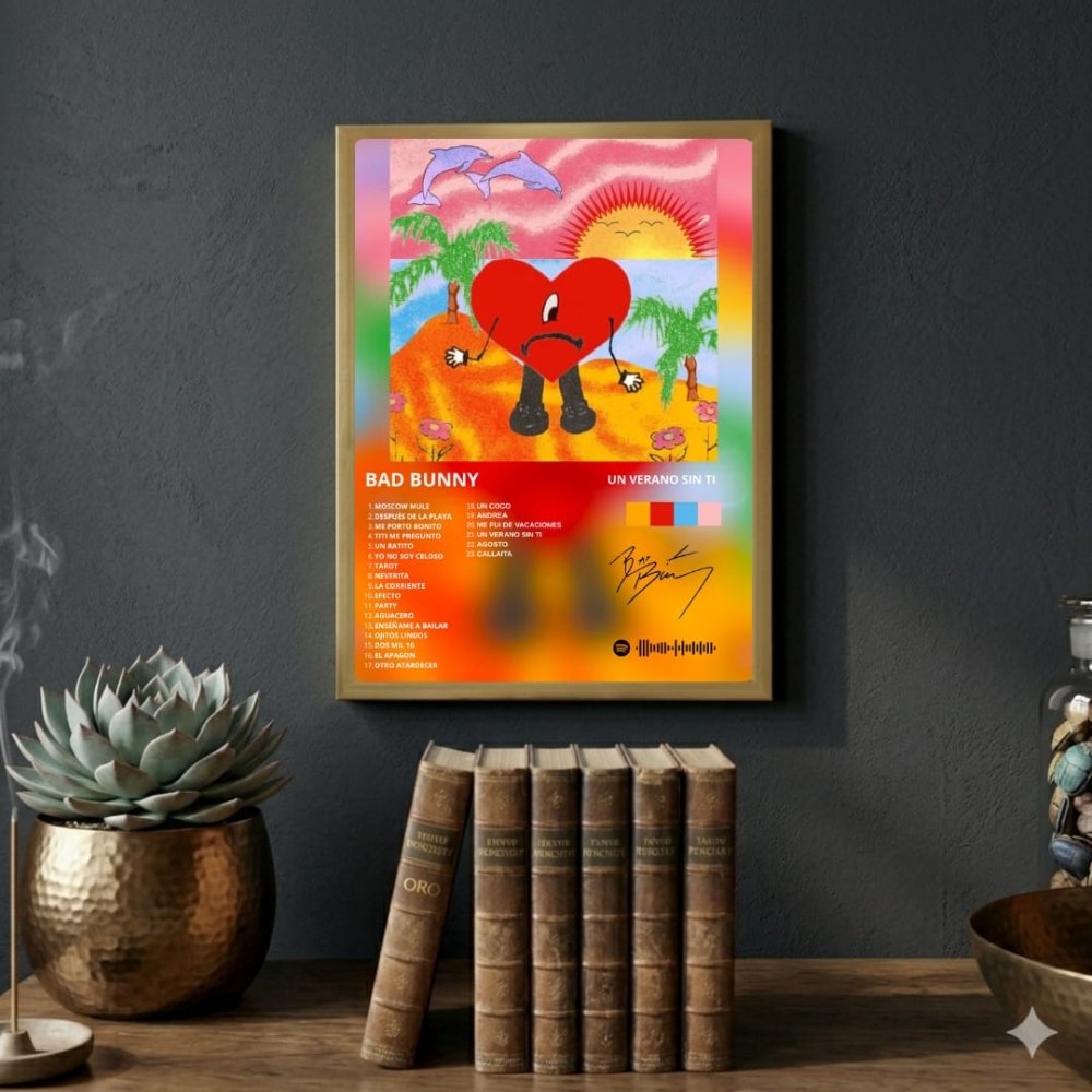Bad Bunny - Un Verano Sin Ti Poster with Frame - Vibes DistrictBad Bunny - Un Verano Sin Ti Poster with Frame poster GoldVibes District
