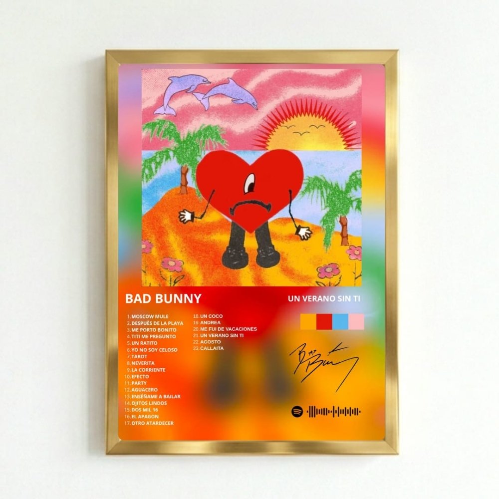 Bad Bunny - Un Verano Sin Ti Poster with Frame - Vibes DistrictBad Bunny - Un Verano Sin Ti Poster with Frame poster GoldVibes District