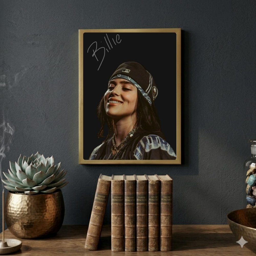 Billie Eilish Autographed Poster with Frame - Vibes DistrictBillie Eilish Autographed Poster with Frame poster GoldVibes District