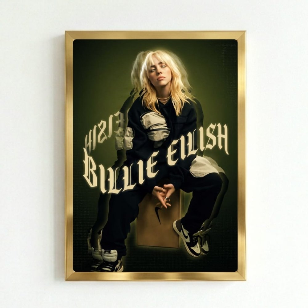 Billie Eilish - Happier Than Ever Poster with Frame - Vibes DistrictBillie Eilish - Happier Than Ever Poster with Frame poster GoldVibes District
