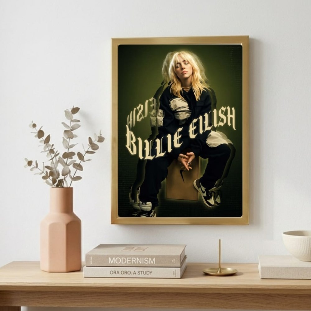 Billie Eilish - Happier Than Ever Poster with Frame - Vibes DistrictBillie Eilish - Happier Than Ever Poster with Frame poster GoldVibes District