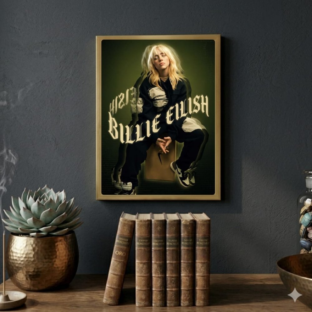 Billie Eilish - Happier Than Ever Poster with Frame - Vibes DistrictBillie Eilish - Happier Than Ever Poster with Frame poster GoldVibes District