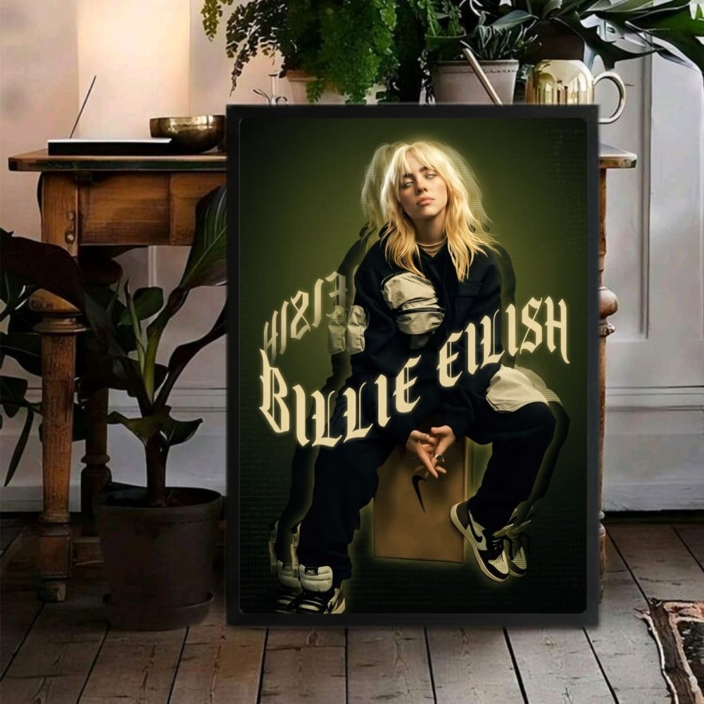 Billie Eilish - Happier Than Ever Poster with Frame - Vibes DistrictBillie Eilish - Happier Than Ever Poster with Frame poster GoldVibes District