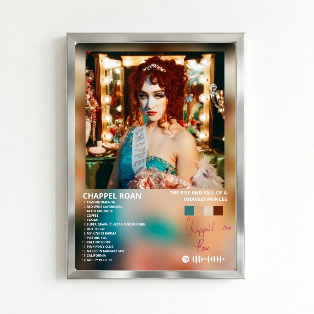 Chappell Roan - The Rise And Fall Of A Midwest Princess Poster with Frame - Vibes DistrictChappell Roan - The Rise And Fall Of A Midwest Princess Poster with Frame poster SilverVibes District