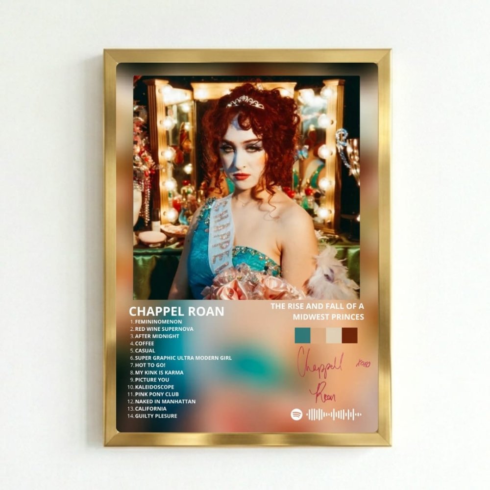 Chappell Roan - The Rise And Fall Of A Midwest Princess Poster with Frame - Vibes DistrictChappell Roan - The Rise And Fall Of A Midwest Princess Poster with Frame poster GoldVibes District