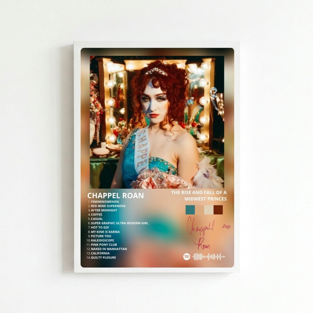 Chappell Roan - The Rise And Fall Of A Midwest Princess Poster with Frame - Vibes DistrictChappell Roan - The Rise And Fall Of A Midwest Princess Poster with Frame poster BiancoVibes District
