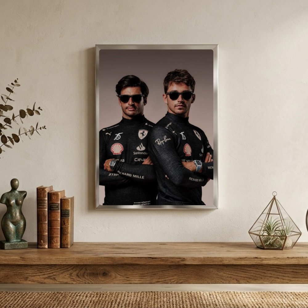 charles leclerc carlos sainz ferrari f1 - Vibes Districtcharles leclerc carlos sainz ferrari f1 poster GoldVibes District