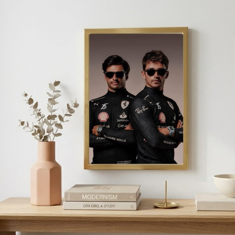 charles leclerc carlos sainz ferrari f1 - Vibes Districtcharles leclerc carlos sainz ferrari f1 poster GoldVibes District