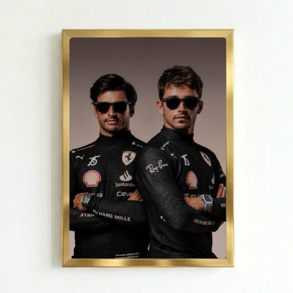 charles leclerc carlos sainz ferrari f1 - Vibes Districtcharles leclerc carlos sainz ferrari f1 poster GoldVibes District