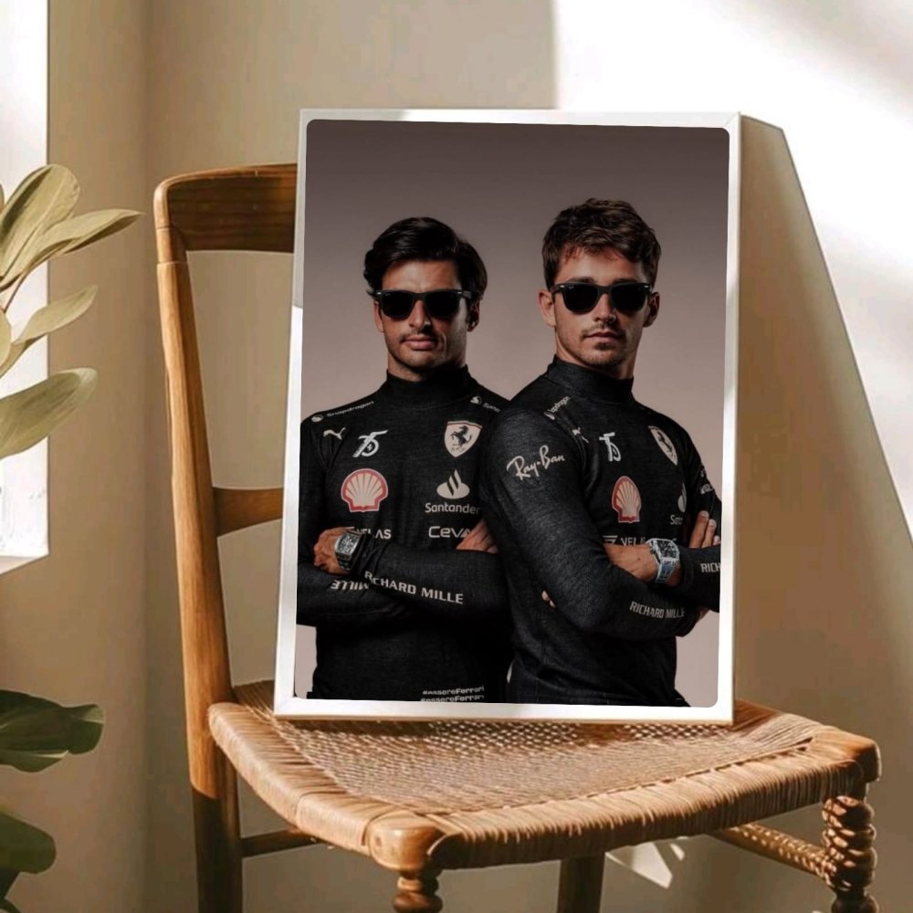 charles leclerc carlos sainz ferrari f1 - Vibes Districtcharles leclerc carlos sainz ferrari f1 poster GoldVibes District