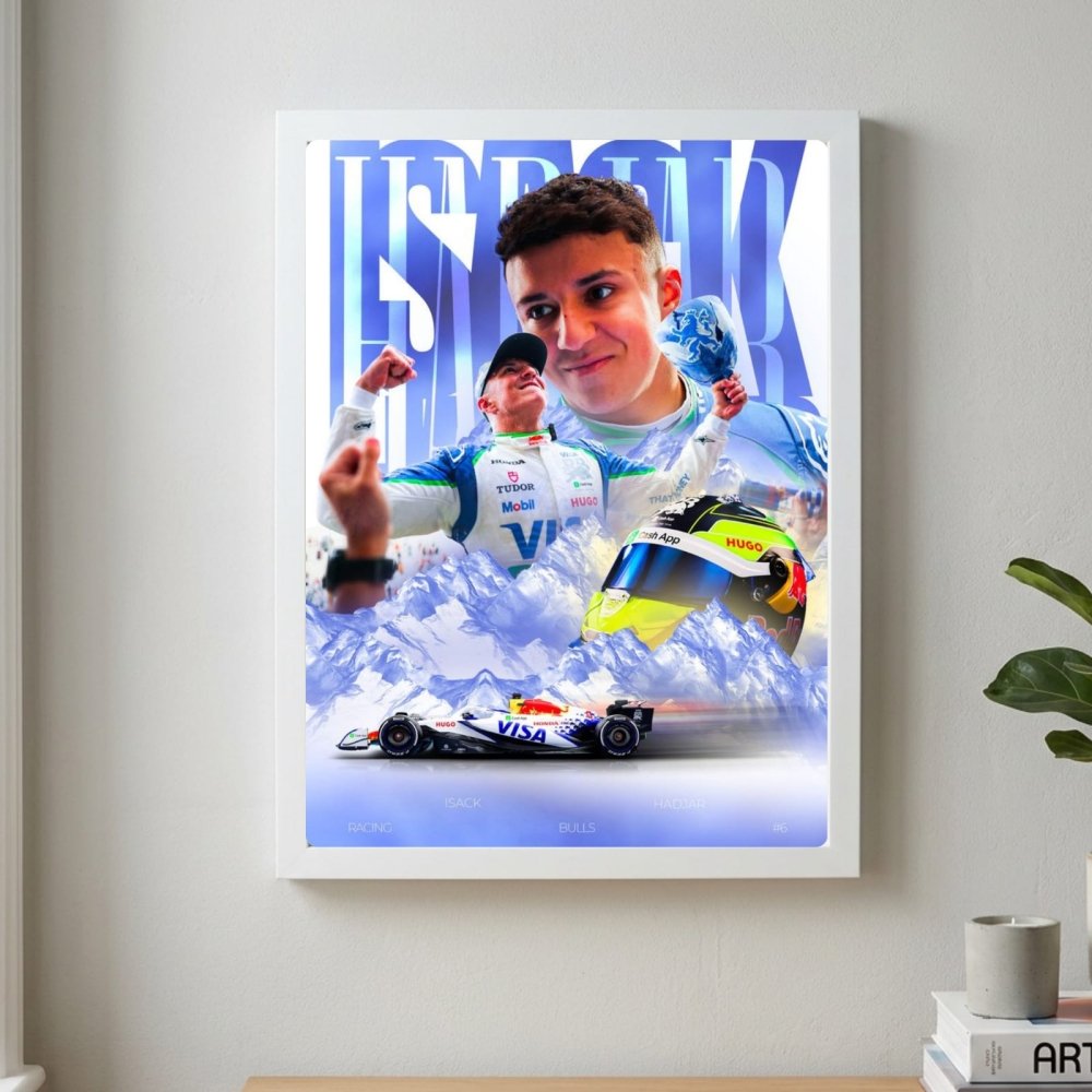 Isac Hadjar Racing Bulls F1 Poster with Frame - Vibes DistrictIsac Hadjar Racing Bulls F1 Poster with Frame poster GoldVibes District