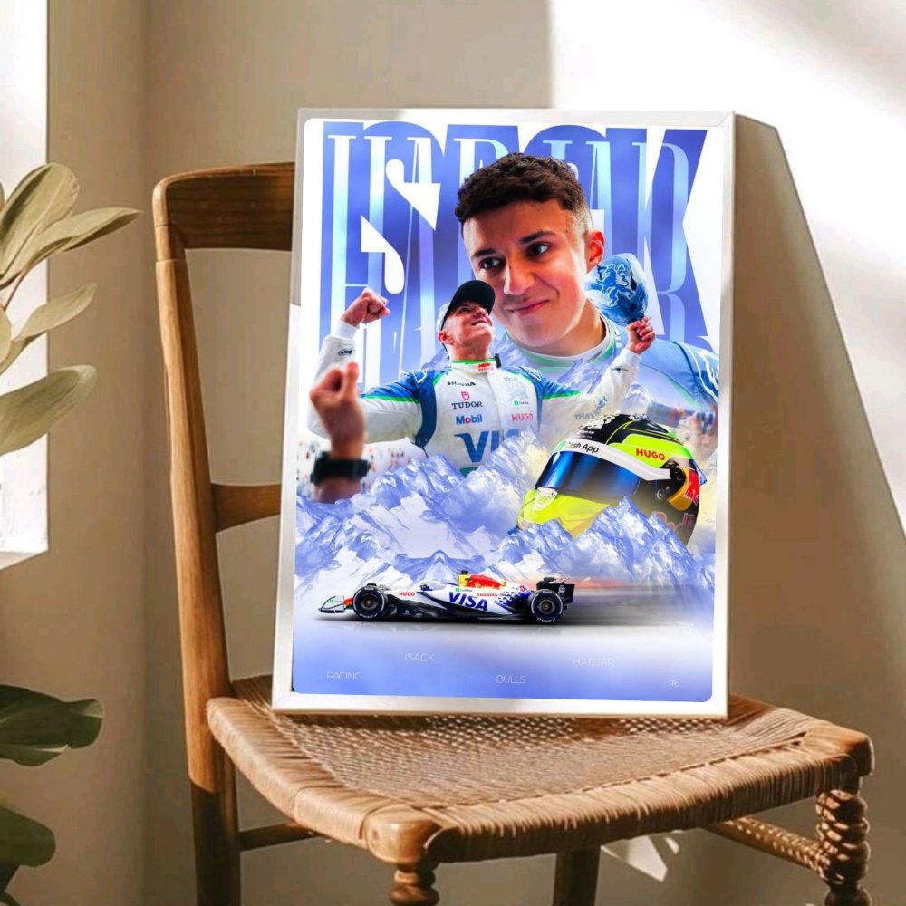 Isac Hadjar Racing Bulls F1 Poster with Frame - Vibes DistrictIsac Hadjar Racing Bulls F1 Poster with Frame poster GoldVibes District