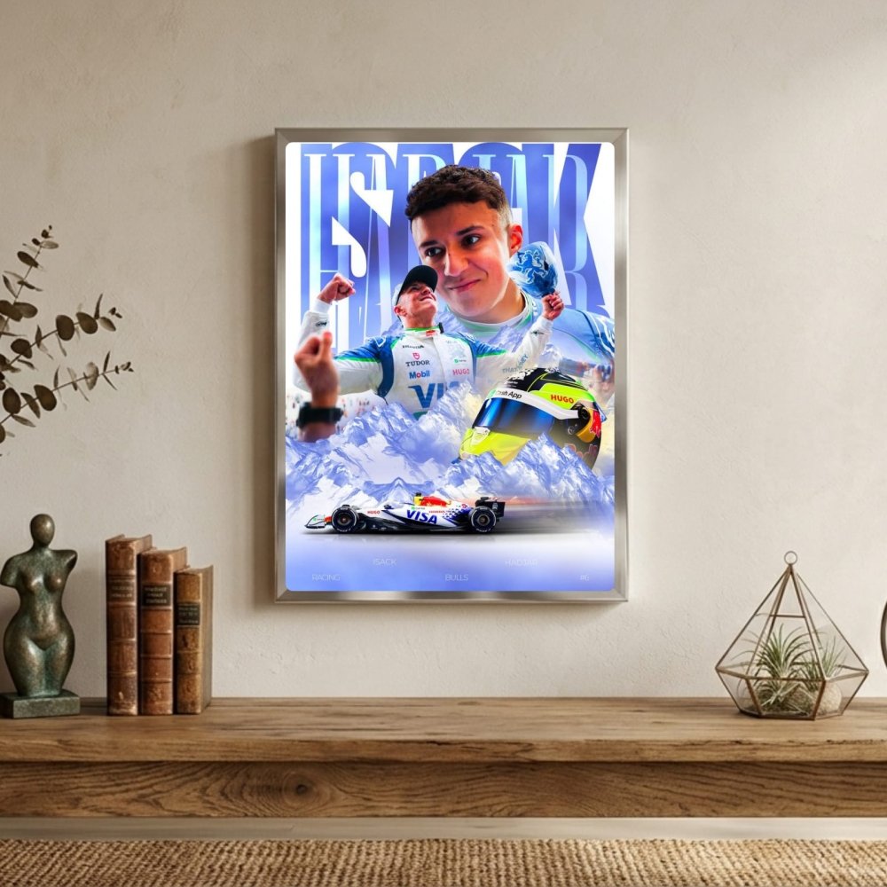 Isac Hadjar Racing Bulls F1 Poster with Frame - Vibes DistrictIsac Hadjar Racing Bulls F1 Poster with Frame poster GoldVibes District