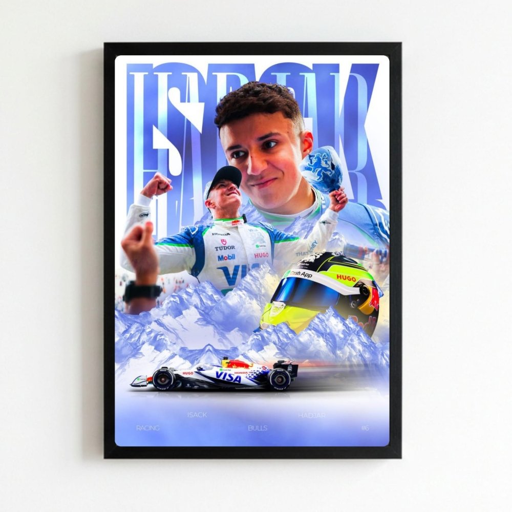 Isac Hadjar Racing Bulls F1 Poster with Frame - Vibes DistrictIsac Hadjar Racing Bulls F1 Poster with Frame poster NeroVibes District