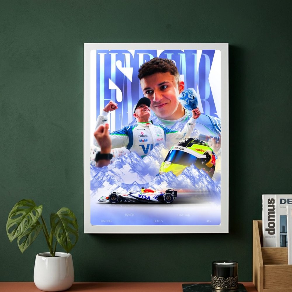 Isac Hadjar Racing Bulls F1 Poster with Frame - Vibes DistrictIsac Hadjar Racing Bulls F1 Poster with Frame poster GoldVibes District