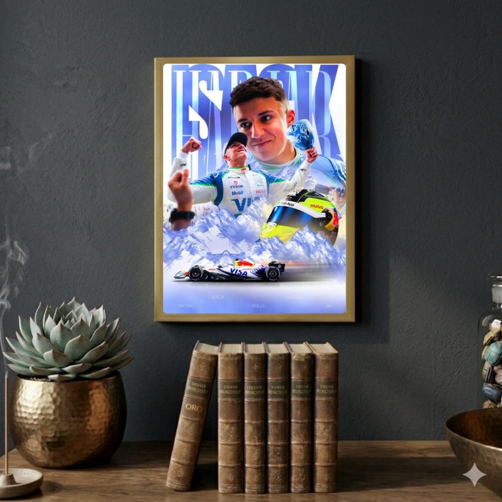Isac Hadjar Racing Bulls F1 Poster with Frame - Vibes DistrictIsac Hadjar Racing Bulls F1 Poster with Frame poster GoldVibes District