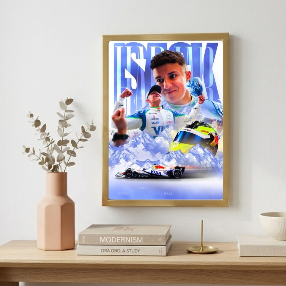 Isac Hadjar Racing Bulls F1 Poster with Frame - Vibes DistrictIsac Hadjar Racing Bulls F1 Poster with Frame poster GoldVibes District