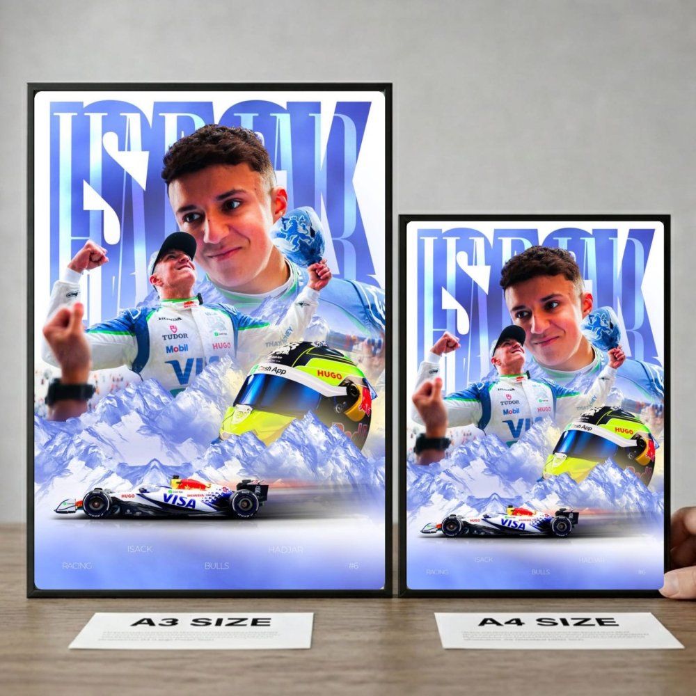 Isac Hadjar Racing Bulls F1 Poster with Frame - Vibes DistrictIsac Hadjar Racing Bulls F1 Poster with Frame poster GoldVibes District